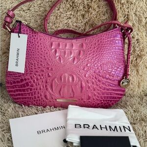 Brahmin Pink Croc-Embossed Shoulder Bag